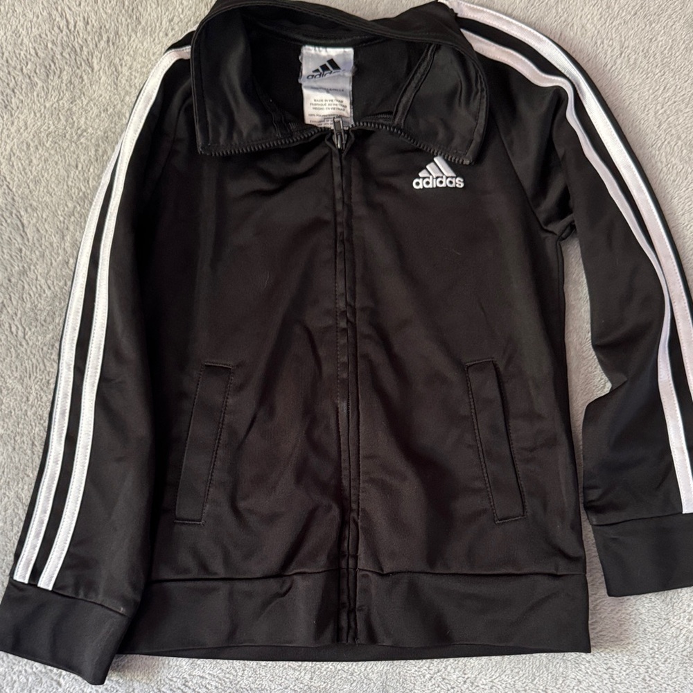Adidas Kids Black Jacket with White Stripes